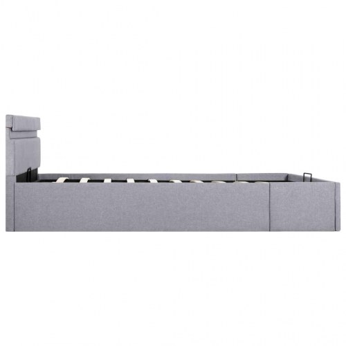 Hydraulisk opbevaringsseng med LED - 140 x 200 cm, stof, lysegrå