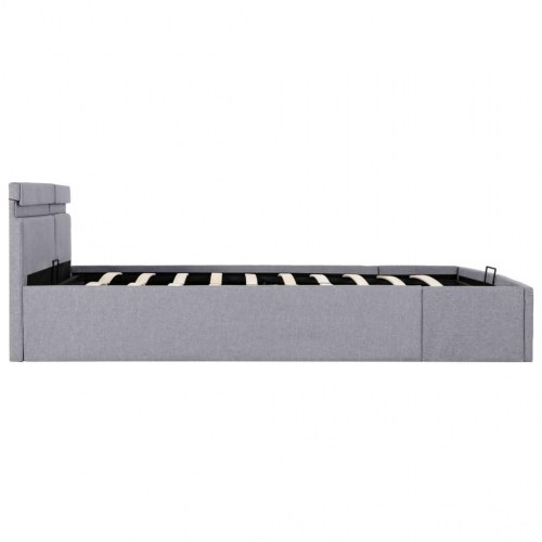 Hydraulisk opbevaringsseng med LED - 180x200 cm, stof, lysegrå