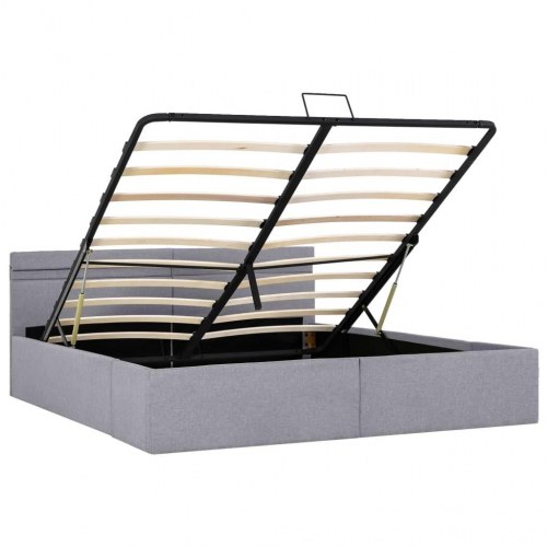 Hydraulisk opbevaringsseng med LED - 180x200 cm, stof, lysegrå