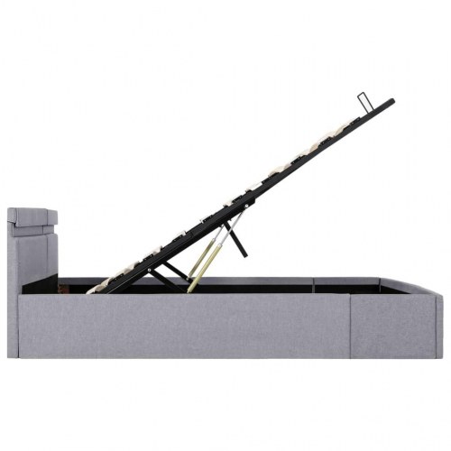 Hydraulisk opbevaringsseng med LED - 180x200 cm, stof, lysegrå