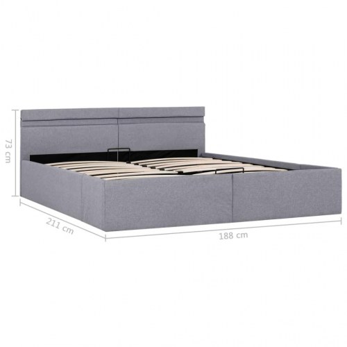 Hydraulisk opbevaringsseng med LED - 180x200 cm, stof, lysegrå