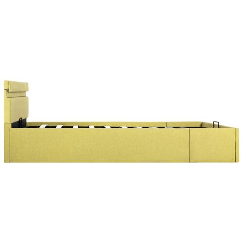 Hydraulisk opbevaringsseng med LED 140x200 cm stof limegul