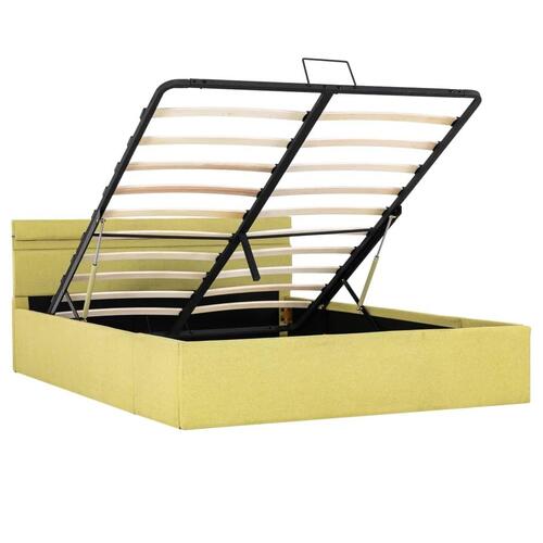 Hydraulisk opbevaringsseng med LED 140x200 cm stof limegul