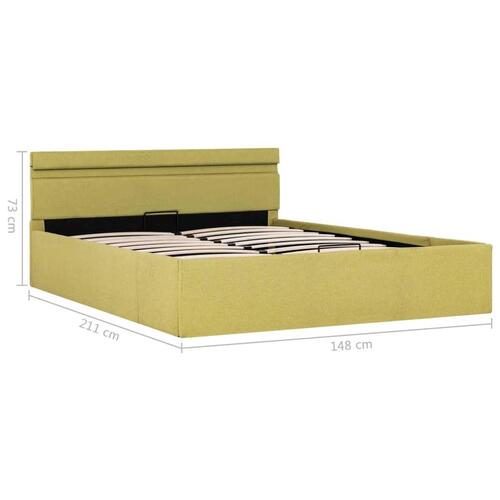 Hydraulisk opbevaringsseng med LED 140x200 cm stof limegul