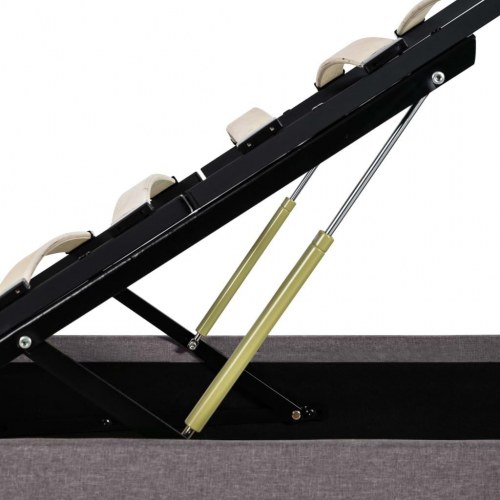 Hydraulisk opbevaringsseng med LED 140x200 cm stof gråbrun