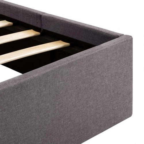 Hydraulisk opbevaringsseng med LED 140x200 cm stof gråbrun