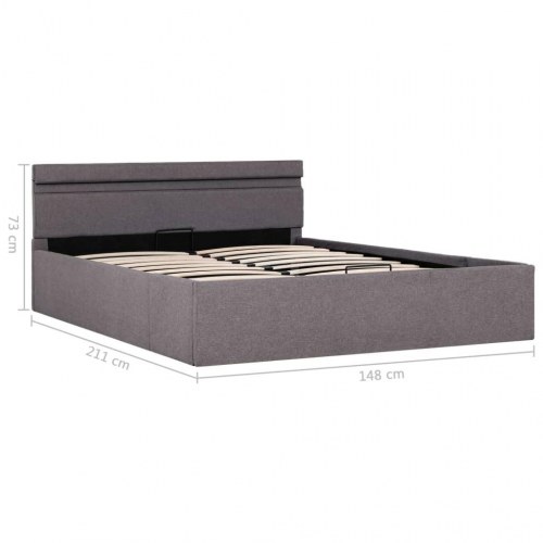 Hydraulisk opbevaringsseng med LED 140x200 cm stof gråbrun