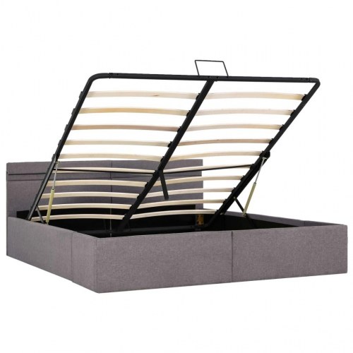 Hydraulisk opbevaringsseng med LED 160×200 cm - stof, gråbrun