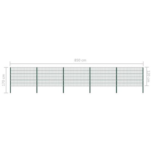 Hegnspaneler med stolper 8,5 x 1,2 m jern grøn