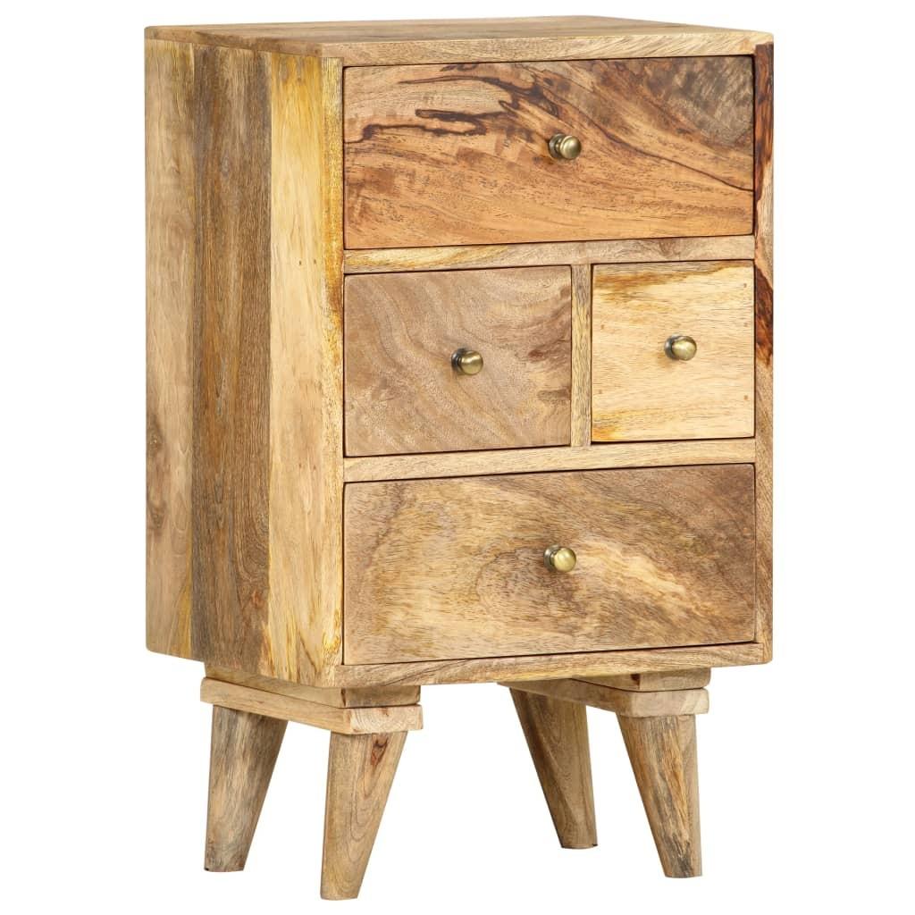 Sengebord 36x30x60 cm i massivt mangotræ med 4 skuffer