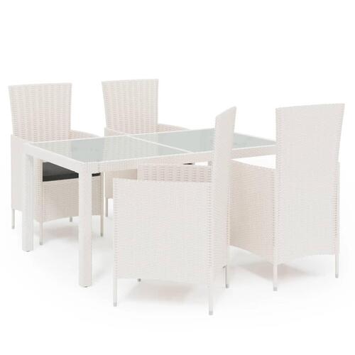 Udendørs spisebordssæt 5 dele med hynder polyrattan hvid