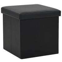 Foldbar opbevaringsskammel kunstlæder sort