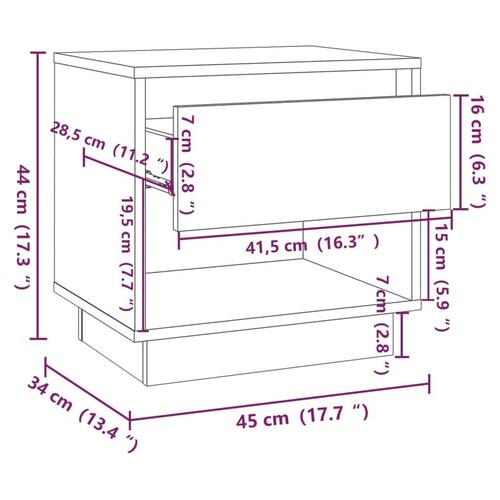 Sengeborde 2 stk. 45x34x44 cm konstrueret træ betongrå