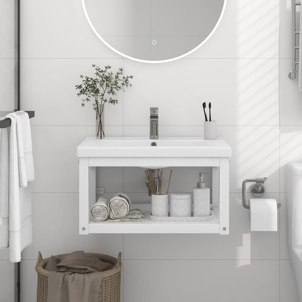 Væghængt badeværelsesmøbel til håndvask 59x38x31 cm jern hvid