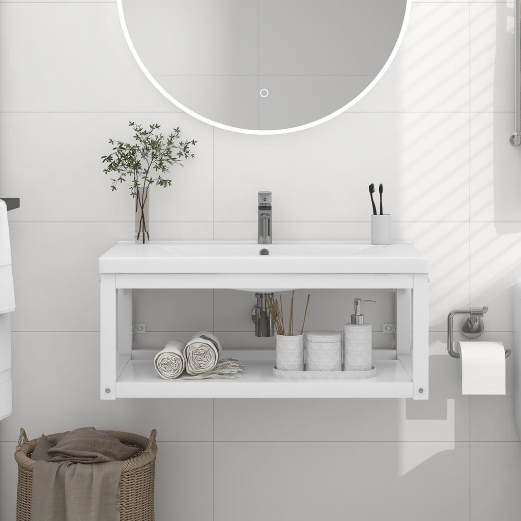 Væghængt badeværelsesmøbel til håndvask 79x38x31 cm jern hvid