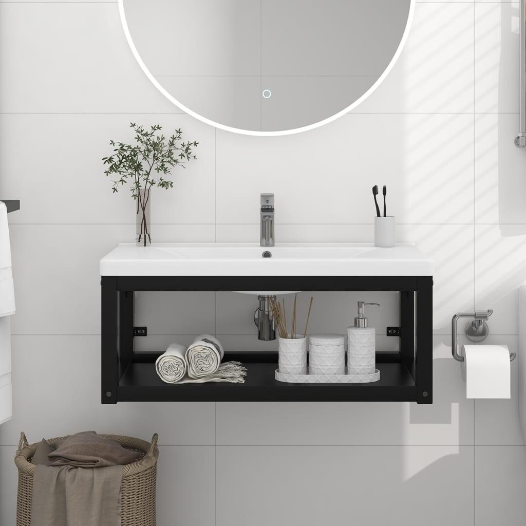 Væghængt badeværelsesmøbel til håndvask 79x38x31 cm jern sort