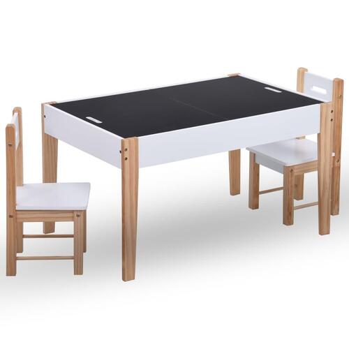 Bord- og stolesæt med opbevaring til børn 3 dele sort og hvid