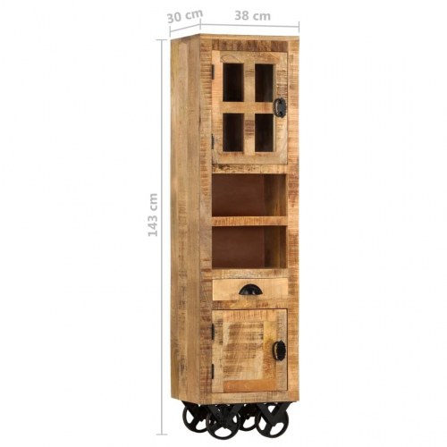 Højskab på hjul 38 x 30 x 143 cm massiv ru mangotræ