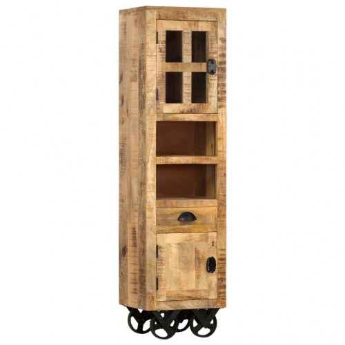 Højskab på hjul 38 x 30 x 143 cm massiv ru mangotræ