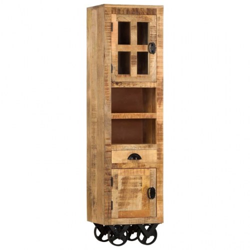 Højskab på hjul 38 x 30 x 143 cm massiv ru mangotræ