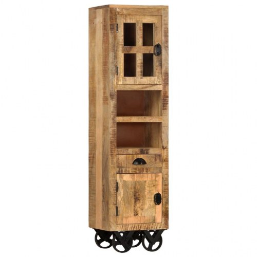 Højskab på hjul 38 x 30 x 143 cm massiv ru mangotræ