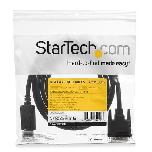 Startech DisplayPort til DVI-kabel 1,8 m - sort (han til han)