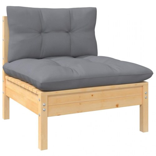 4-personers havesofa i massivt fyrretræ med grå hynder - modulsofa til terrasse og have