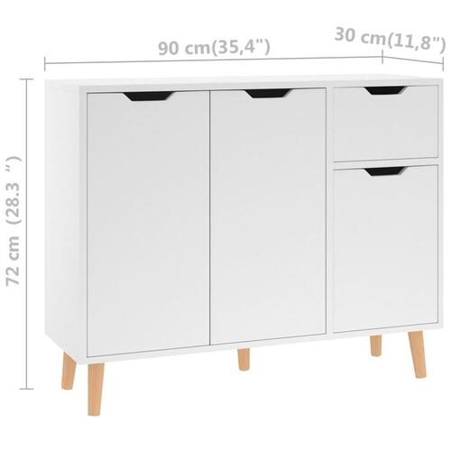 Skænk 90x30x72 cm konstrueret træ hvid