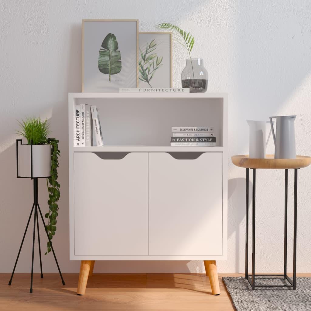 Skænk 60 x 30 x 72 cm i konstrueret træ med 3 rum - hvid højglans