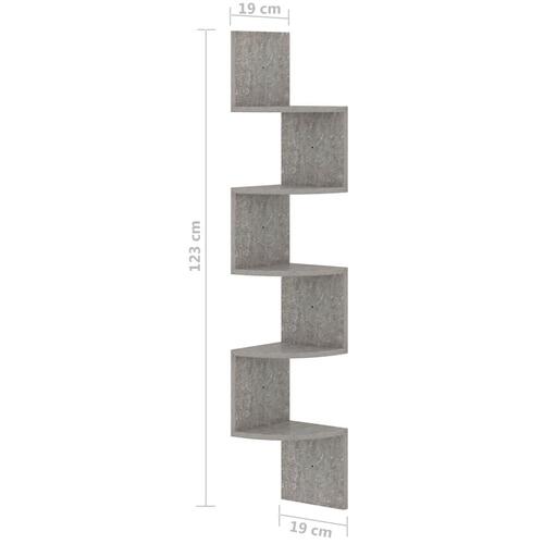 Væghængt hjørnehylde 19x19x123 cm konstrueret træ betongrå