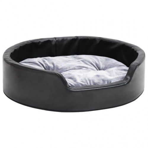 Hundekurv 69×59×19 cm - plys og kunstlæder, sort/grå