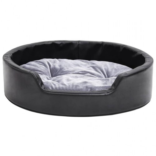 Hundekurv 69×59×19 cm - plys og kunstlæder, sort/grå