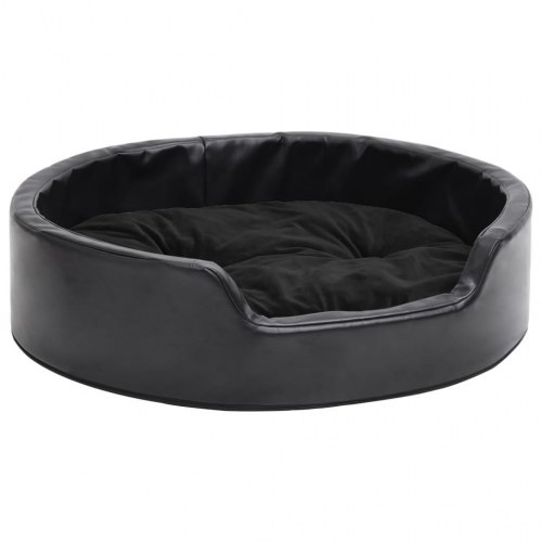 Hundekurv 69×59×19 cm - sort plys og kunstlæder