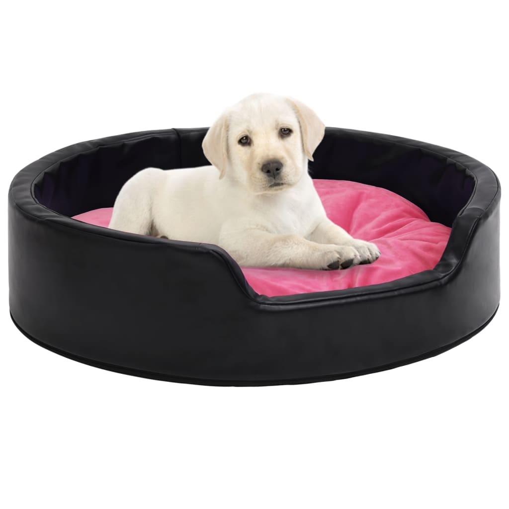 Hundekurv 69x59x19 cm plys og kunstlæder sort og lyserød