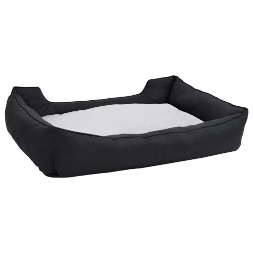 Hundekurv 65x50x20 cm hør-look fleece sort og hvid