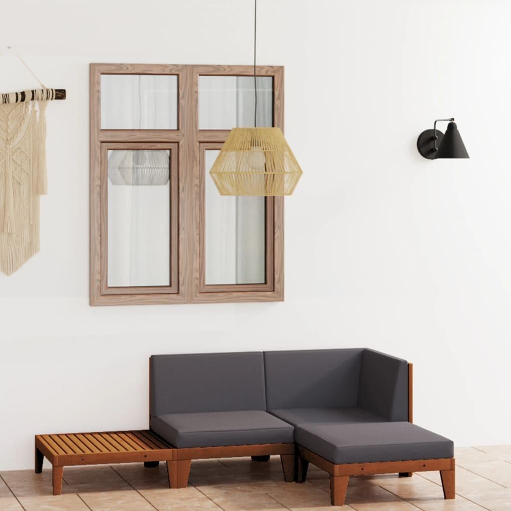 Loungesæt Til Haven 7 Dele Med Hynder Massivt Akacietræ - Mørkegrå / hjørnedel midterdel fodskammel bord