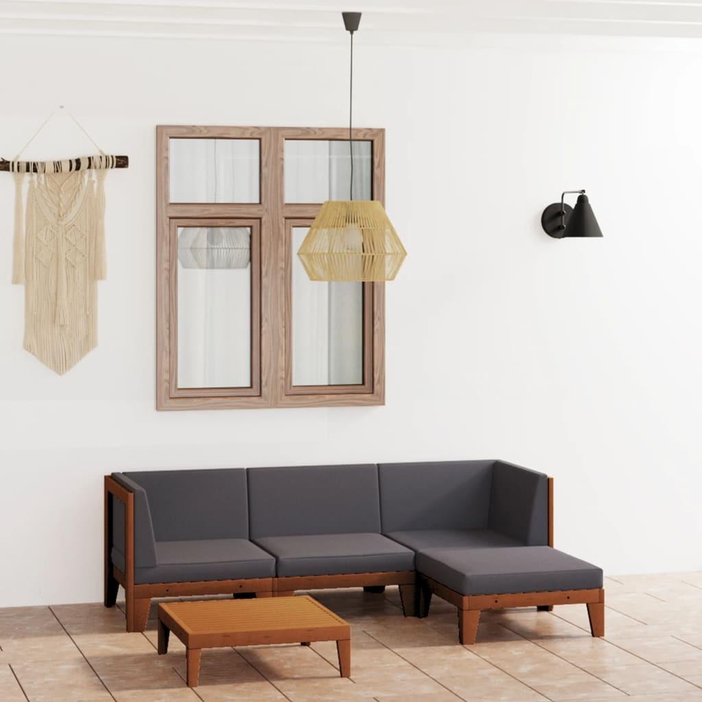 Loungesæt Til Haven 7 Dele Med Hynder Massivt Akacietræ - Mørkegrå / 2x hjørnedel midterdel fodskammel bord