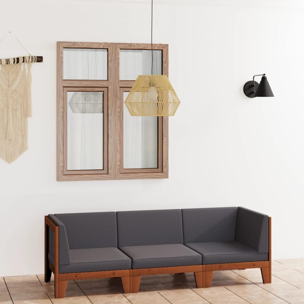 Loungesæt Til Haven 7 Dele Med Hynder Massivt Akacietræ - Mørkegrå / 2x hjørnedel midterdel