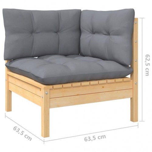 2-personers havesofa i massivt fyrretræ med grå hynder - modulsofa til terrasse og have