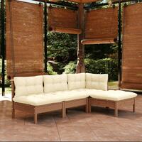 Loungesæt til haven 4 dele med hynder fyrretræ gyldenbrun