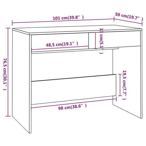 Skrivebord 101x50x76,5 cm spånplade hvid højglans