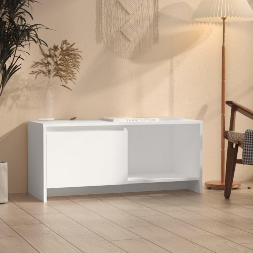 Tv-bord 90 × 35 × 40 cm i hvidt konstrueret træ - lavt tv-møbel med låge
