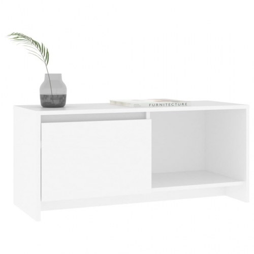 Tv-bord 90 × 35 × 40 cm i hvidt konstrueret træ - lavt tv-møbel med låge