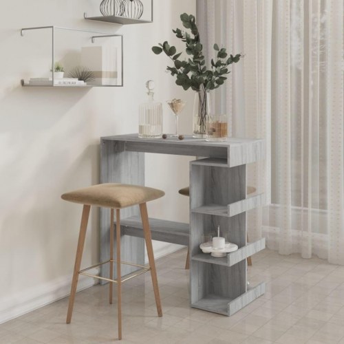 Barbord med opbevaringsstativ 100x50x101,5 cm grå sonoma-eg