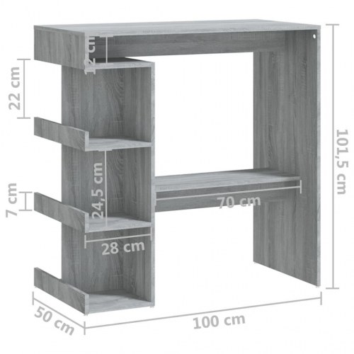 Barbord med opbevaringsstativ 100x50x101,5 cm grå sonoma-eg