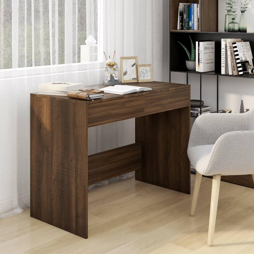 Skrivebord 101x50x76,5 cm konstrueret træ brun egetræsfarve