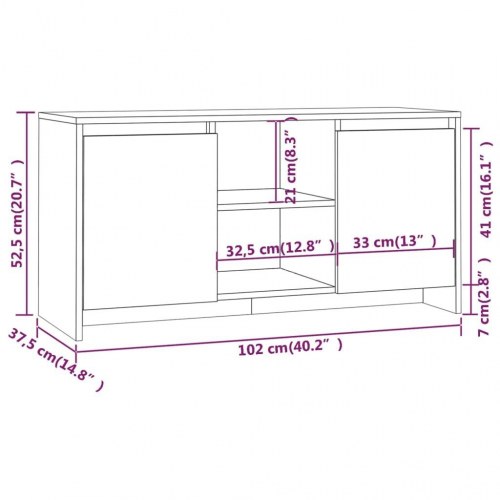 Tv-bord med skydelåger - 102 × 37,5 × 52,5 cm, grå sonoma-eg