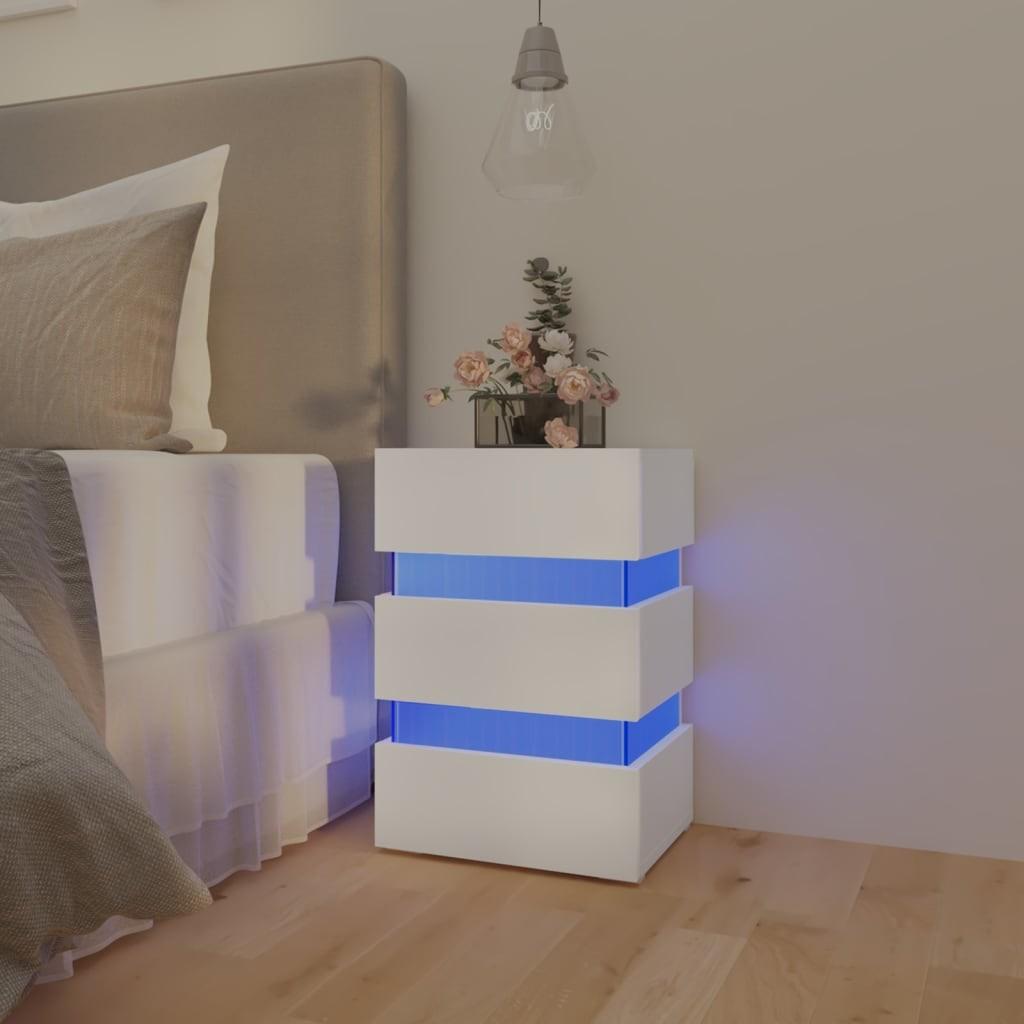 Sengebord med LED 45x35x67 cm konstrueret træ hvid