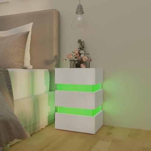 Sengebord med LED 45x35x67 cm konstrueret træ hvid