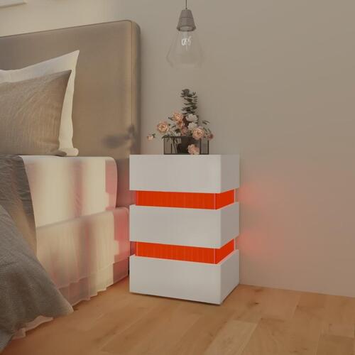 Sengebord med LED 45x35x67 cm konstrueret træ hvid